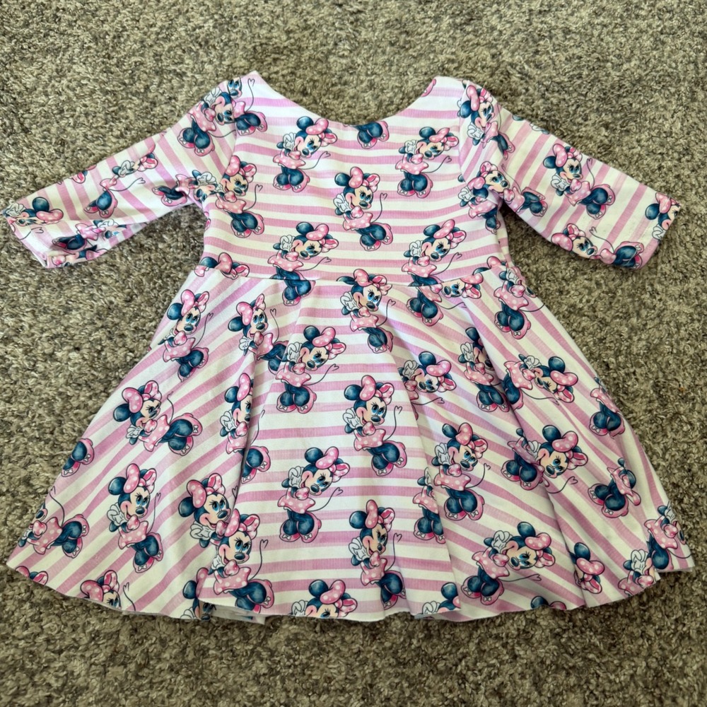Southern Tots Shop Minnie Mouse Pink Striped Skater Dress Kids Size 3T